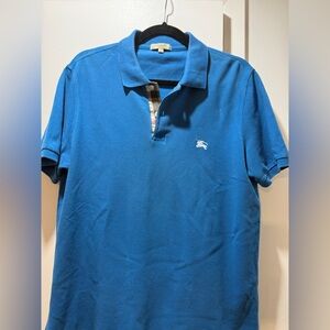 Burberry Blue Polo Shirt with Check Detail